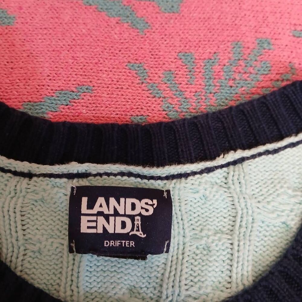 Lands end drifter womens small cotton sweater cardigan cable knit spring summer - Picture 7 of 9